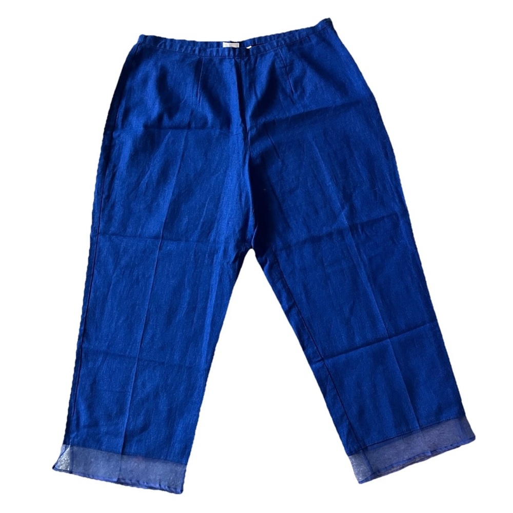 Giorgio Fiorlini Cobalt Blue Linen Blend Crop Pants Size 16 Summer Chic Vintage